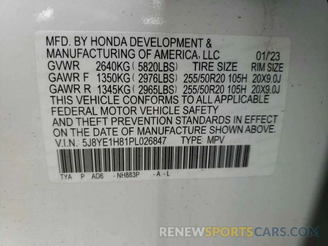 13 Photograph of a damaged car 5J8YE1H81PL026847 ACURA MDX 2023