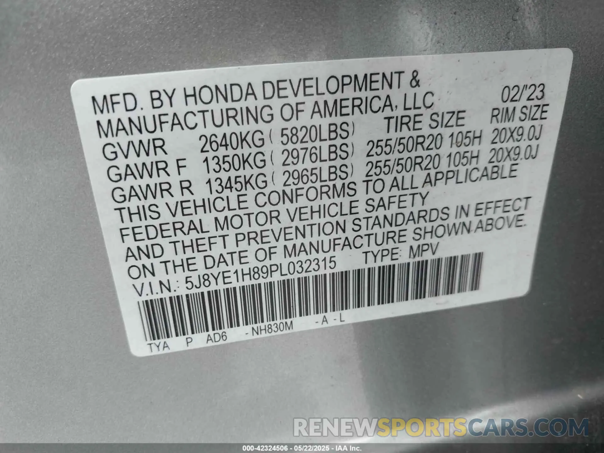 9 Photograph of a damaged car 5J8YE1H89PL032315 ACURA MDX 2023