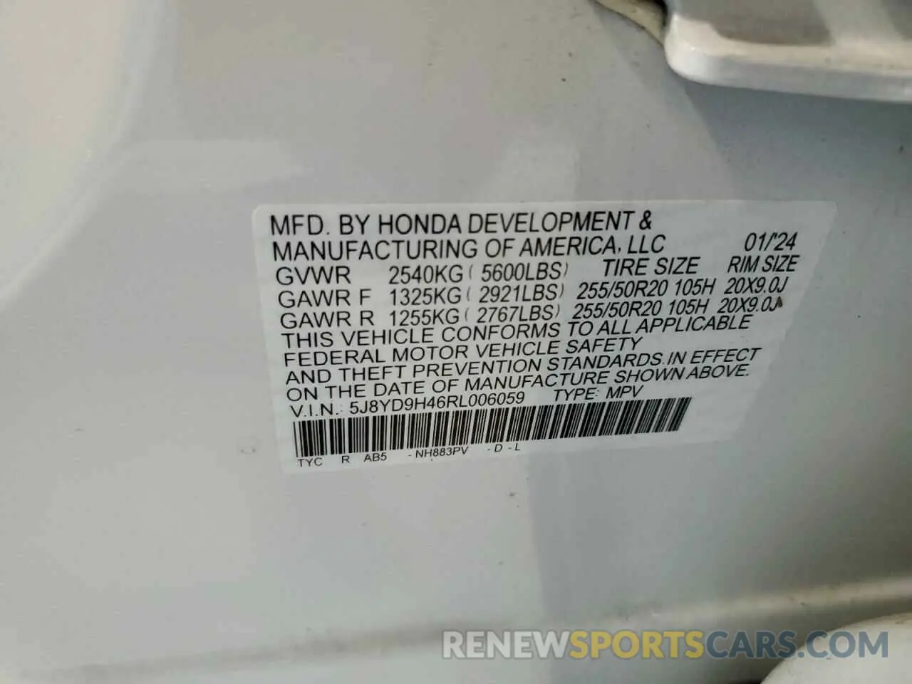 13 Photograph of a damaged car 5J8YD9H46RL006059 ACURA MDX 2024