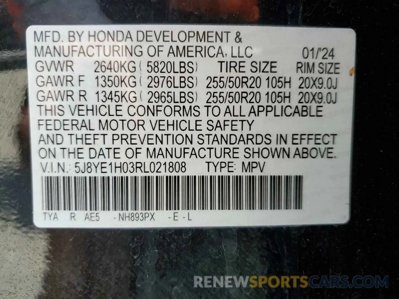 13 Photograph of a damaged car 5J8YE1H03RL021808 ACURA MDX 2024