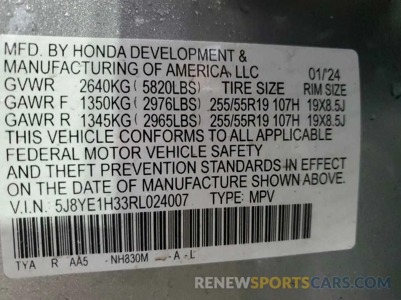 14 Photograph of a damaged car 5J8YE1H33RL024007 ACURA MDX 2024