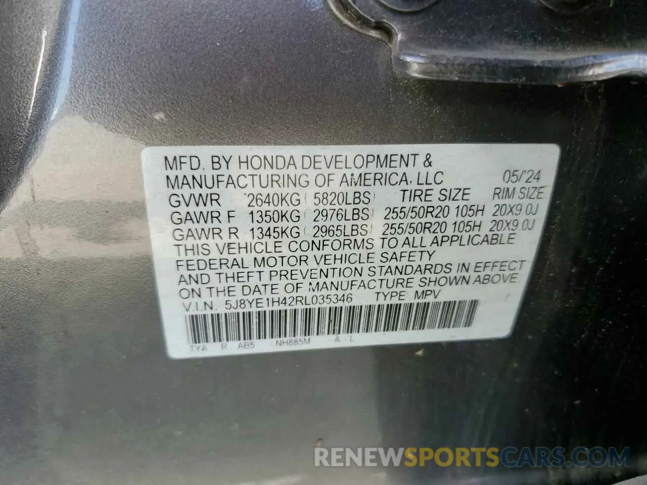 14 Photograph of a damaged car 5J8YE1H42RL035346 ACURA MDX 2024
