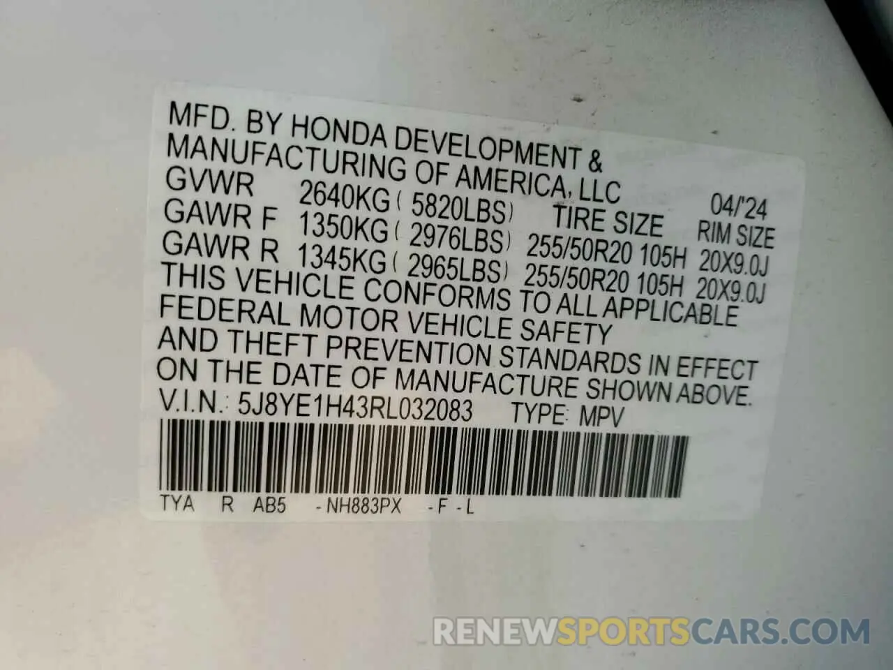 13 Photograph of a damaged car 5J8YE1H43RL032083 ACURA MDX 2024