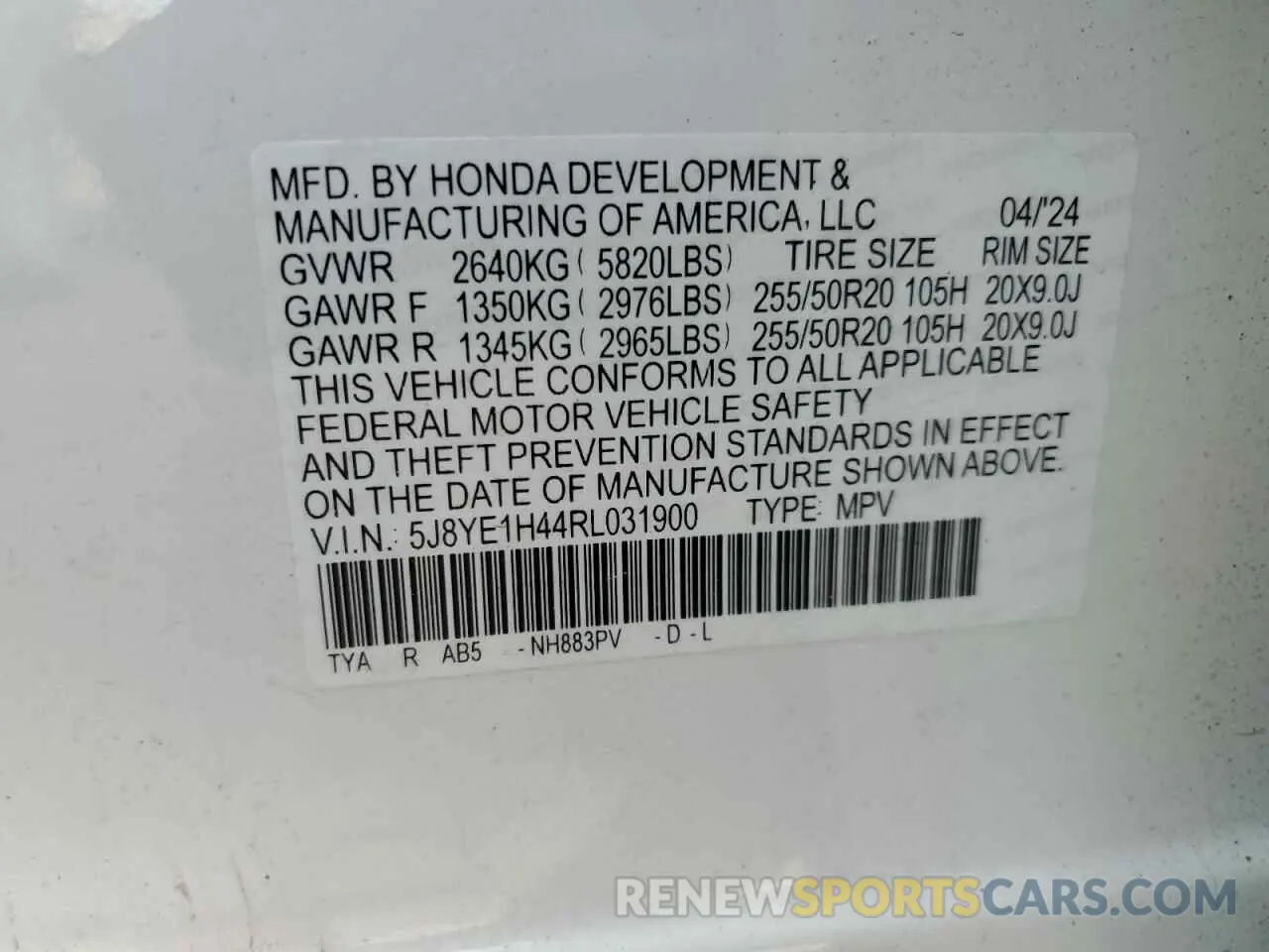 14 Photograph of a damaged car 5J8YE1H44RL031900 ACURA MDX 2024