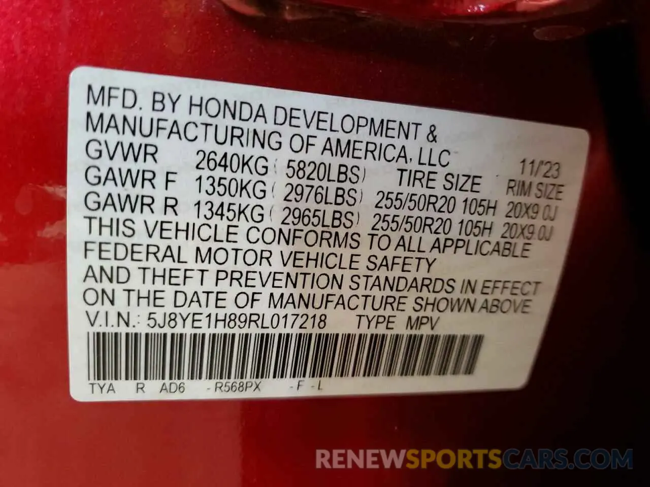 13 Photograph of a damaged car 5J8YE1H89RL017218 ACURA MDX 2024
