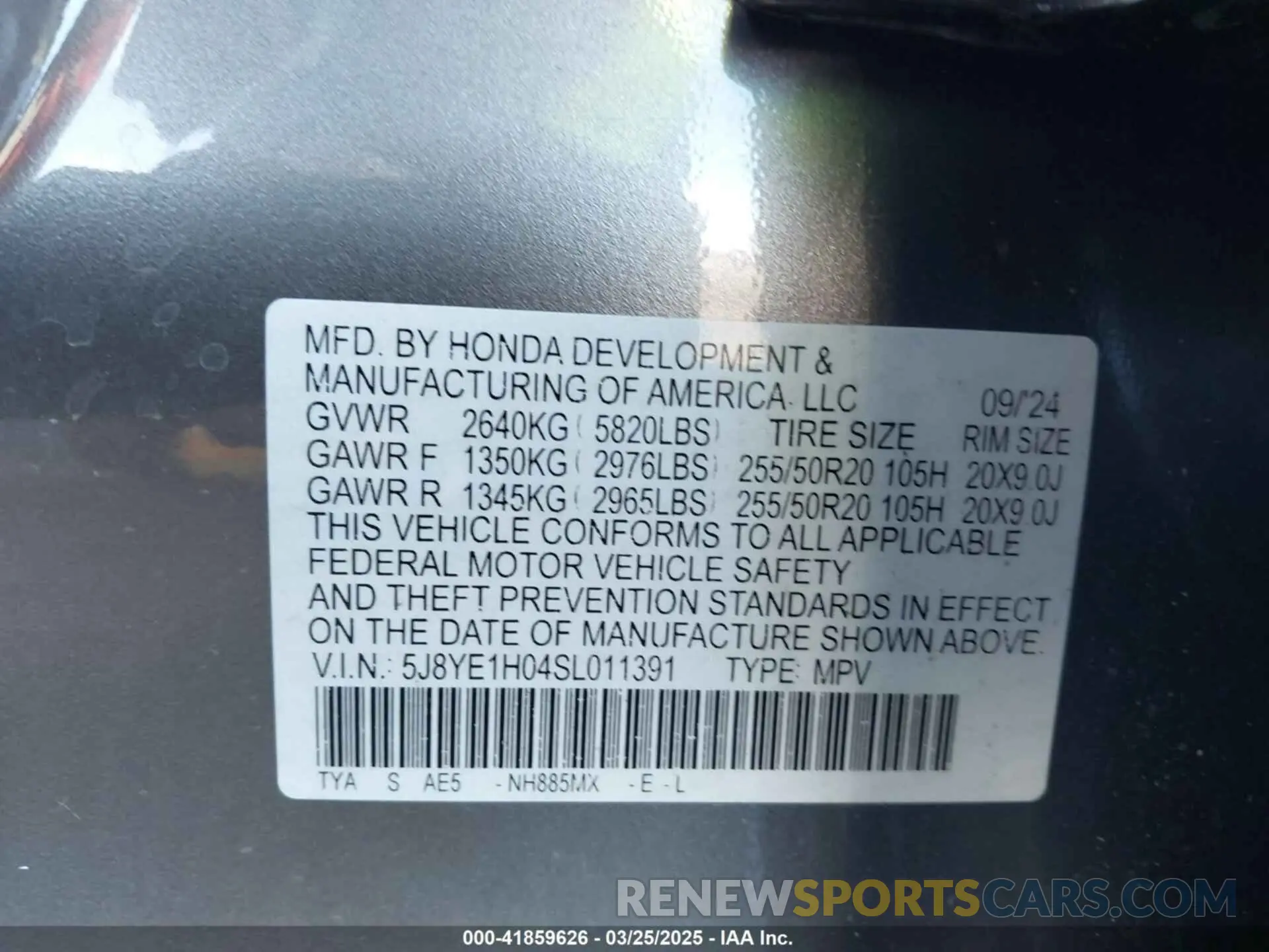 9 Photograph of a damaged car 5J8YE1H04SL011391 ACURA MDX 2025
