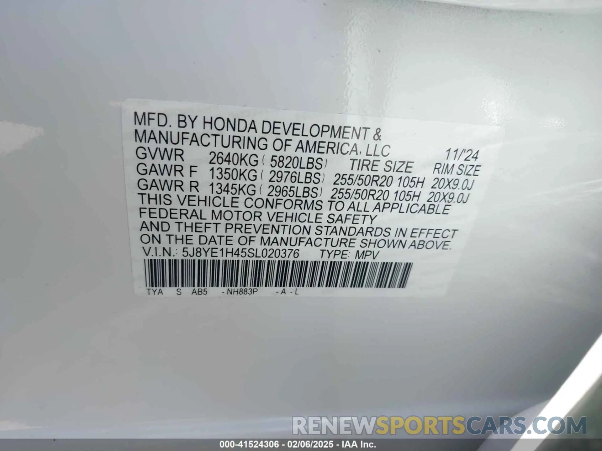9 Photograph of a damaged car 5J8YE1H45SL020376 ACURA MDX 2025