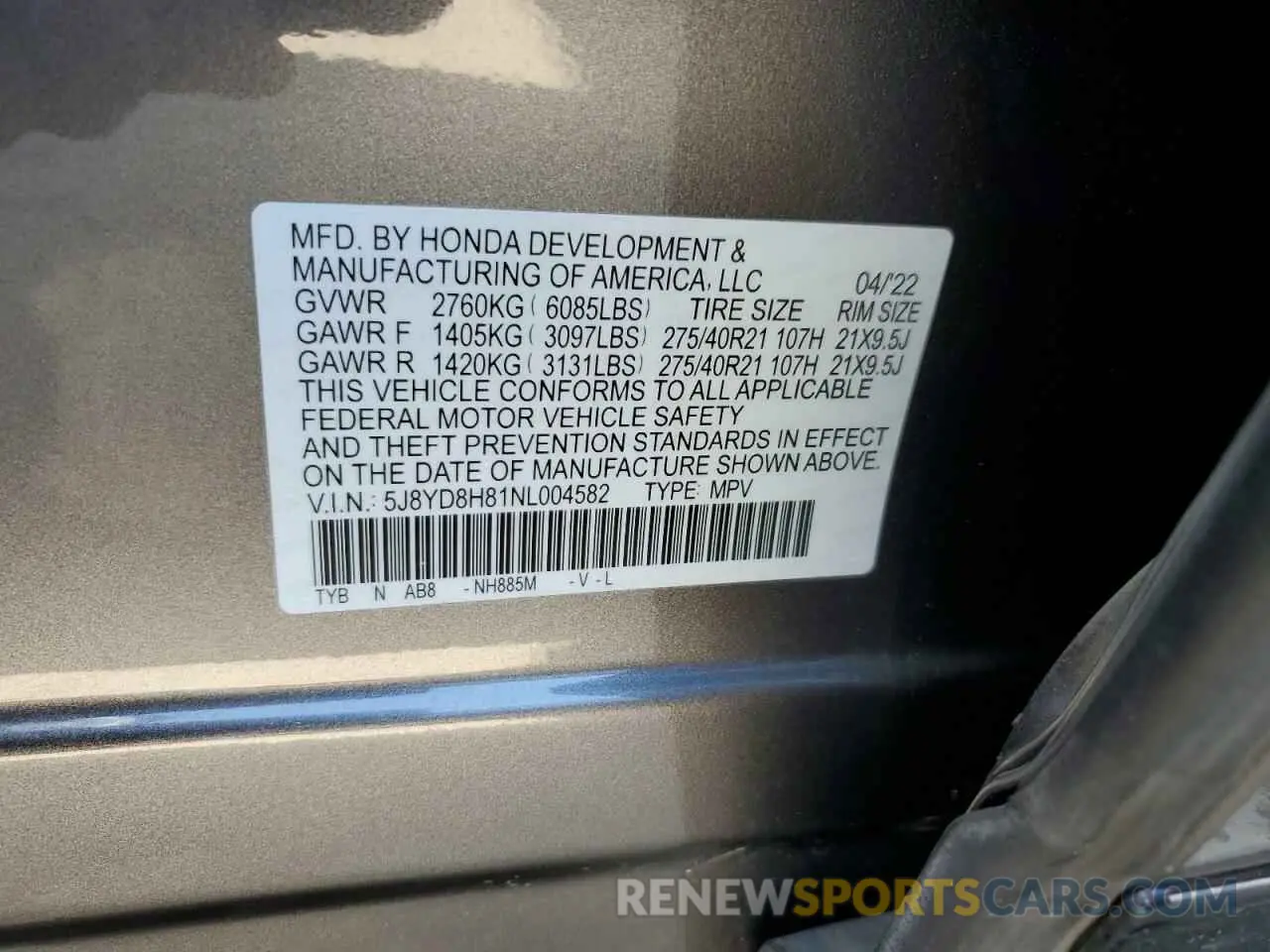 13 Photograph of a damaged car 5J8YD8H81NL004582 ACURA MDX TYPE S 2022
