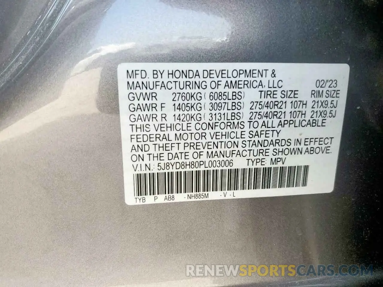 14 Photograph of a damaged car 5J8YD8H80PL003006 ACURA MDX TYPE S 2023