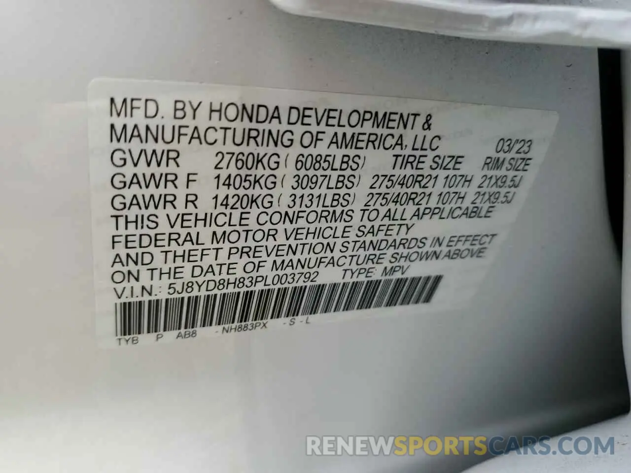 14 Photograph of a damaged car 5J8YD8H83PL003792 ACURA MDX TYPE S 2023