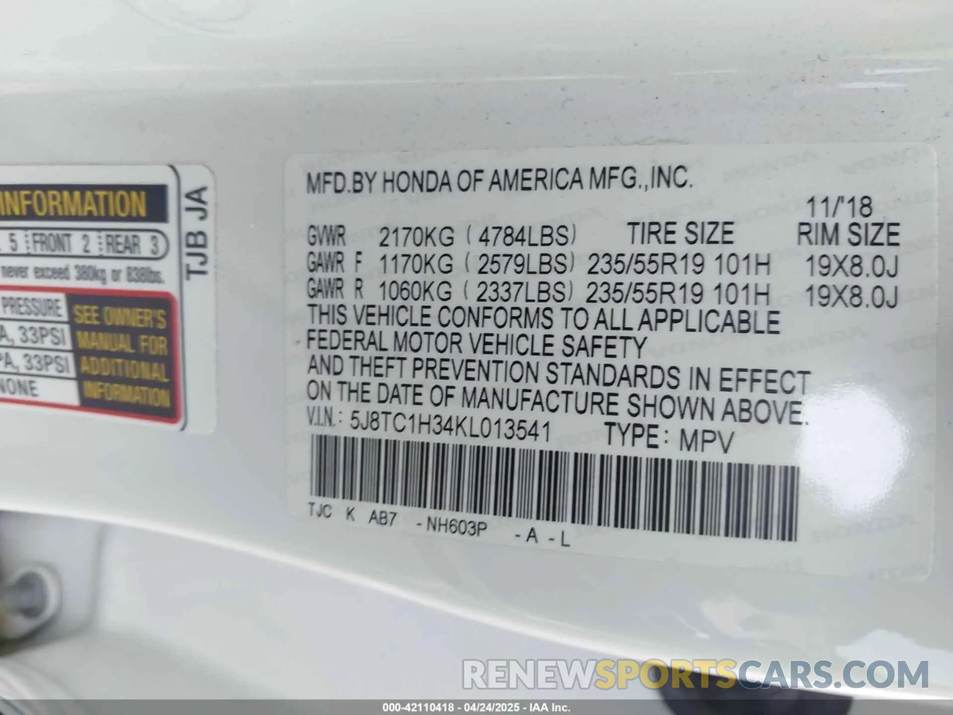 9 Photograph of a damaged car 5J8TC1H34KL013541 ACURA RDX 2019