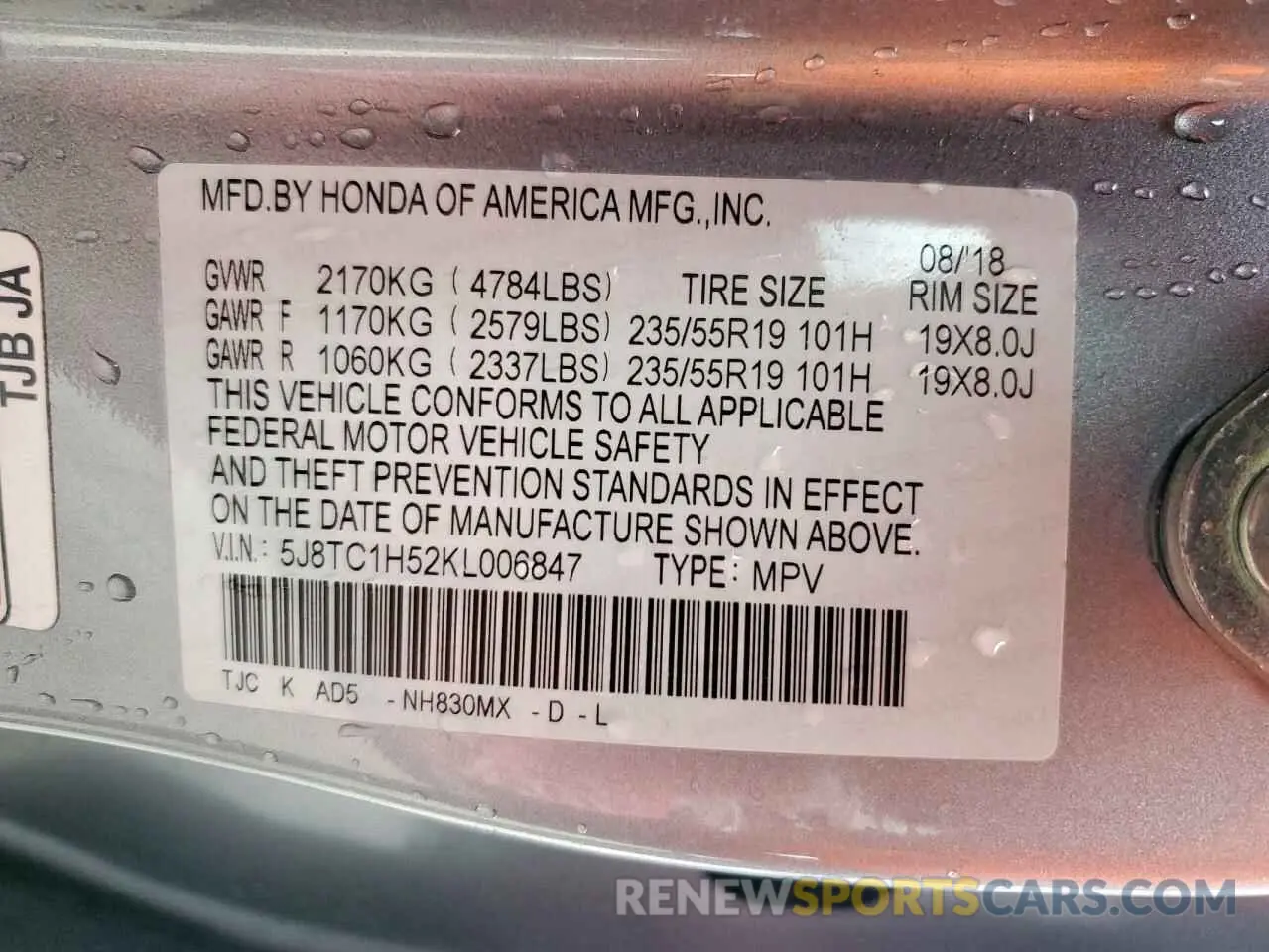 14 Photograph of a damaged car 5J8TC1H52KL006847 ACURA RDX 2019