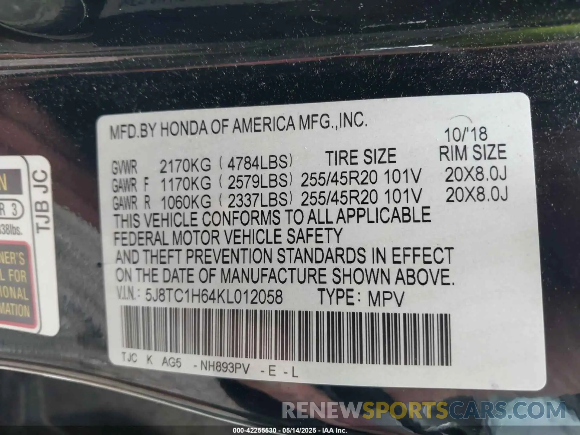 9 Photograph of a damaged car 5J8TC1H64KL012058 ACURA RDX 2019