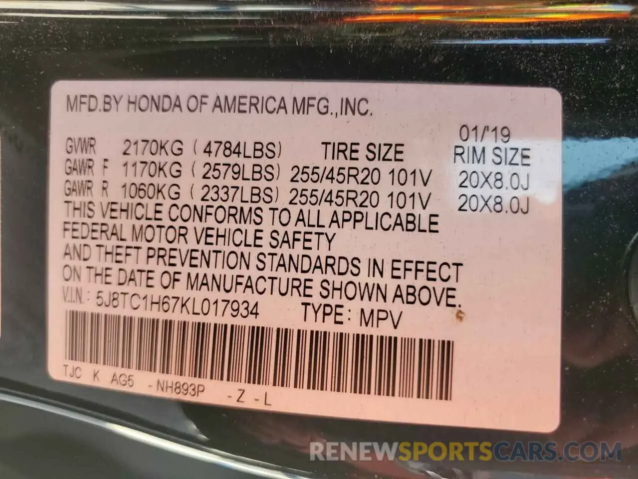 14 Photograph of a damaged car 5J8TC1H67KL017934 ACURA RDX 2019