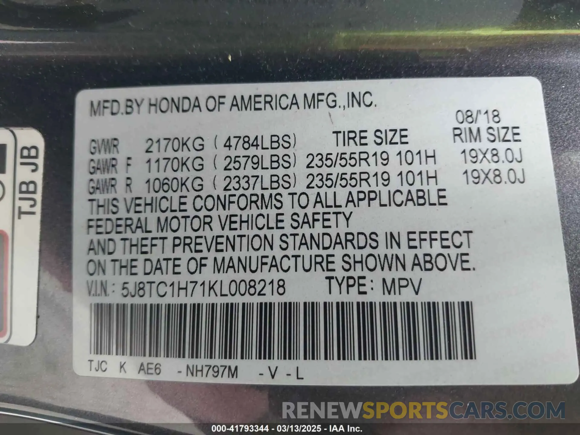 9 Photograph of a damaged car 5J8TC1H71KL008218 ACURA RDX 2019