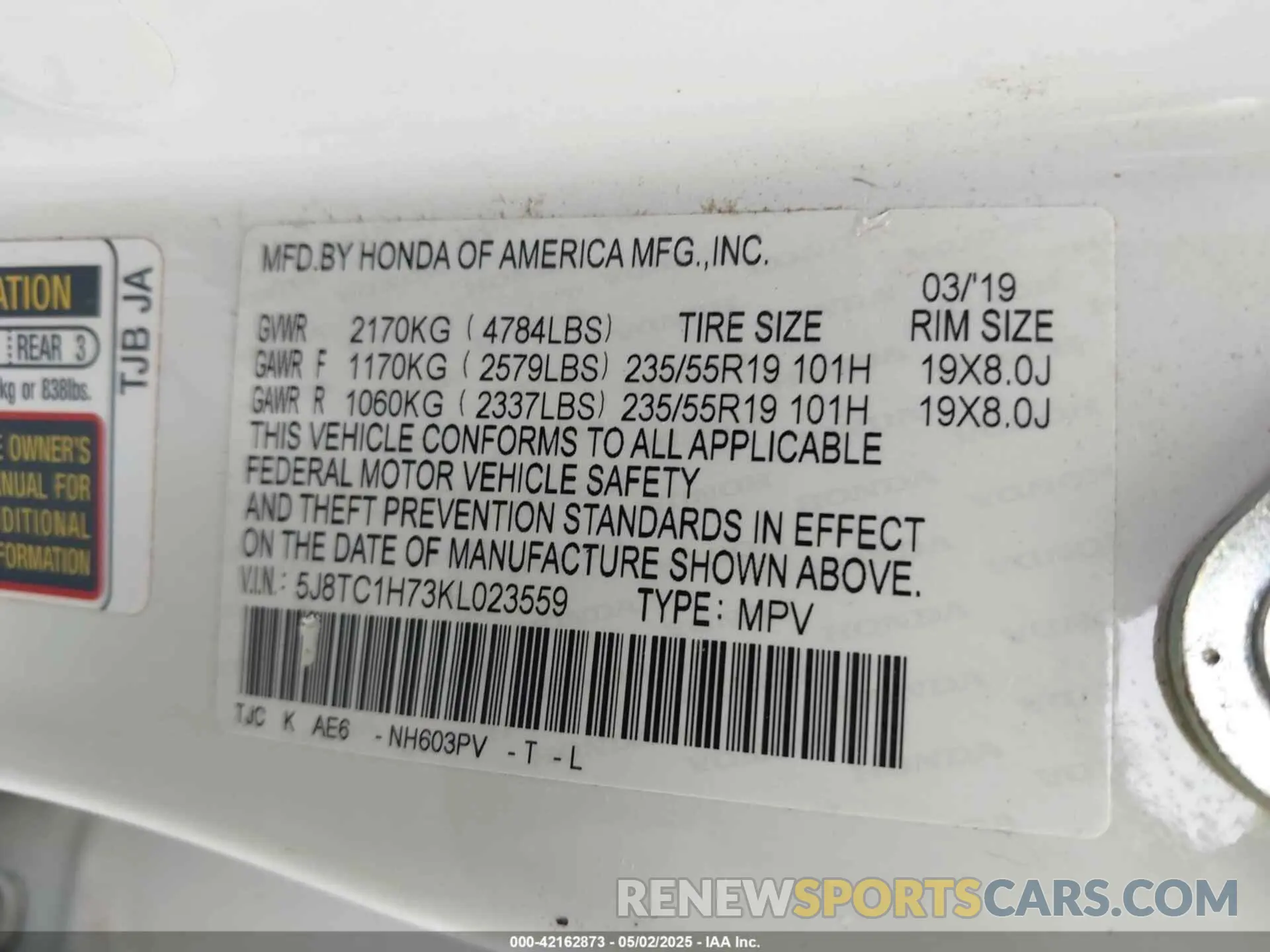 9 Photograph of a damaged car 5J8TC1H73KL023559 ACURA RDX 2019
