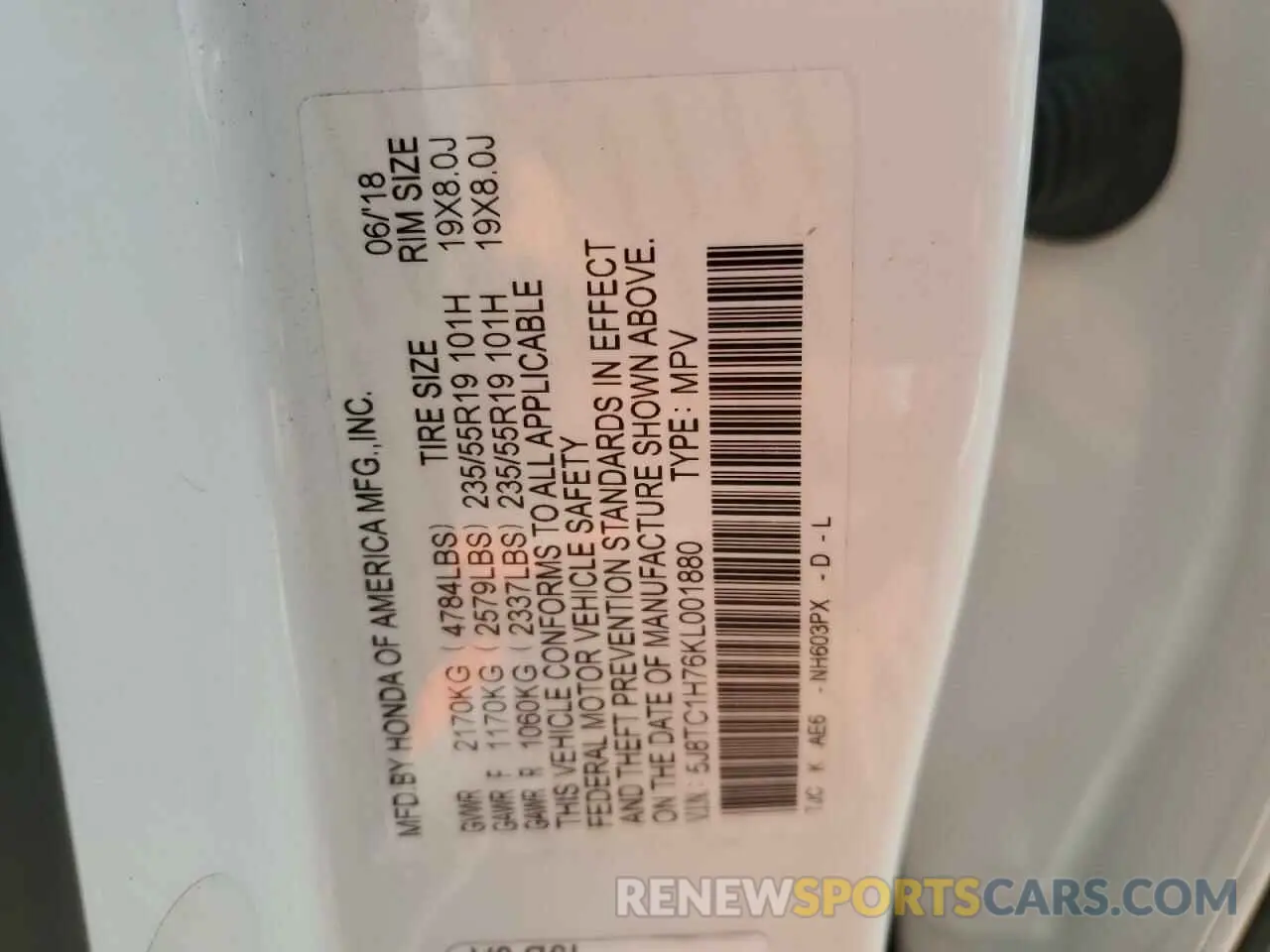 13 Photograph of a damaged car 5J8TC1H76KL001880 ACURA RDX 2019