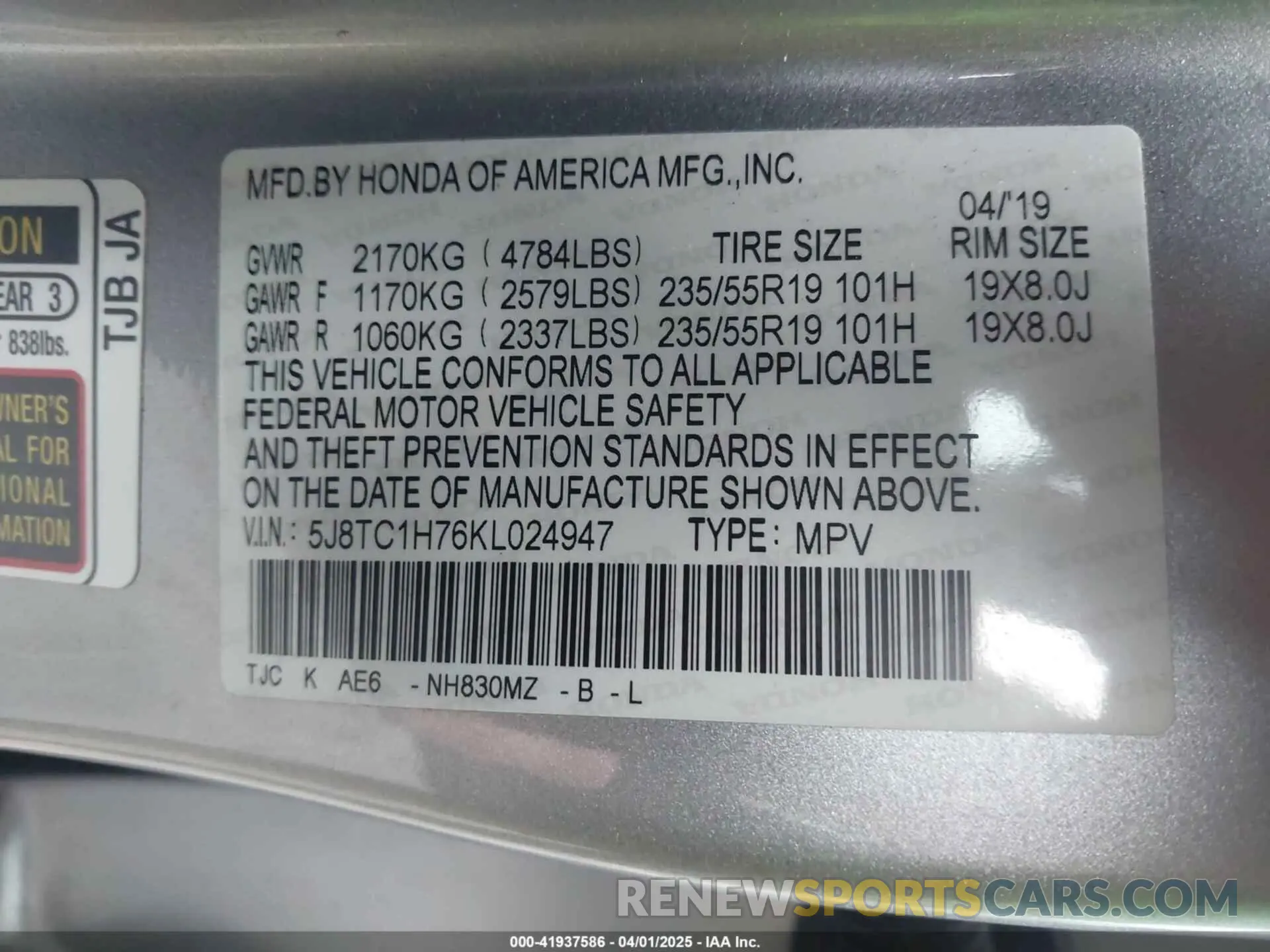 9 Photograph of a damaged car 5J8TC1H76KL024947 ACURA RDX 2019