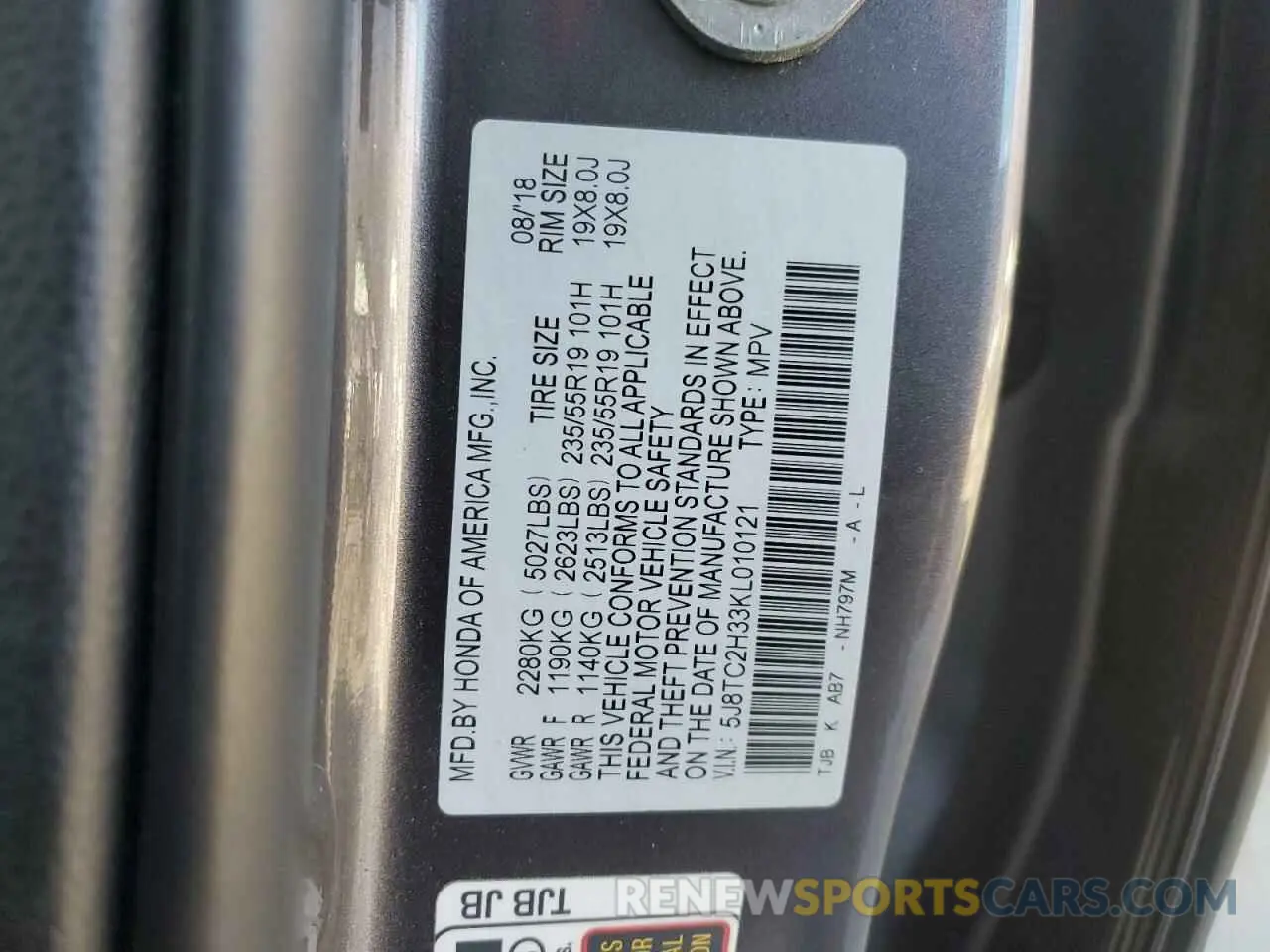14 Photograph of a damaged car 5J8TC2H33KL010121 ACURA RDX 2019