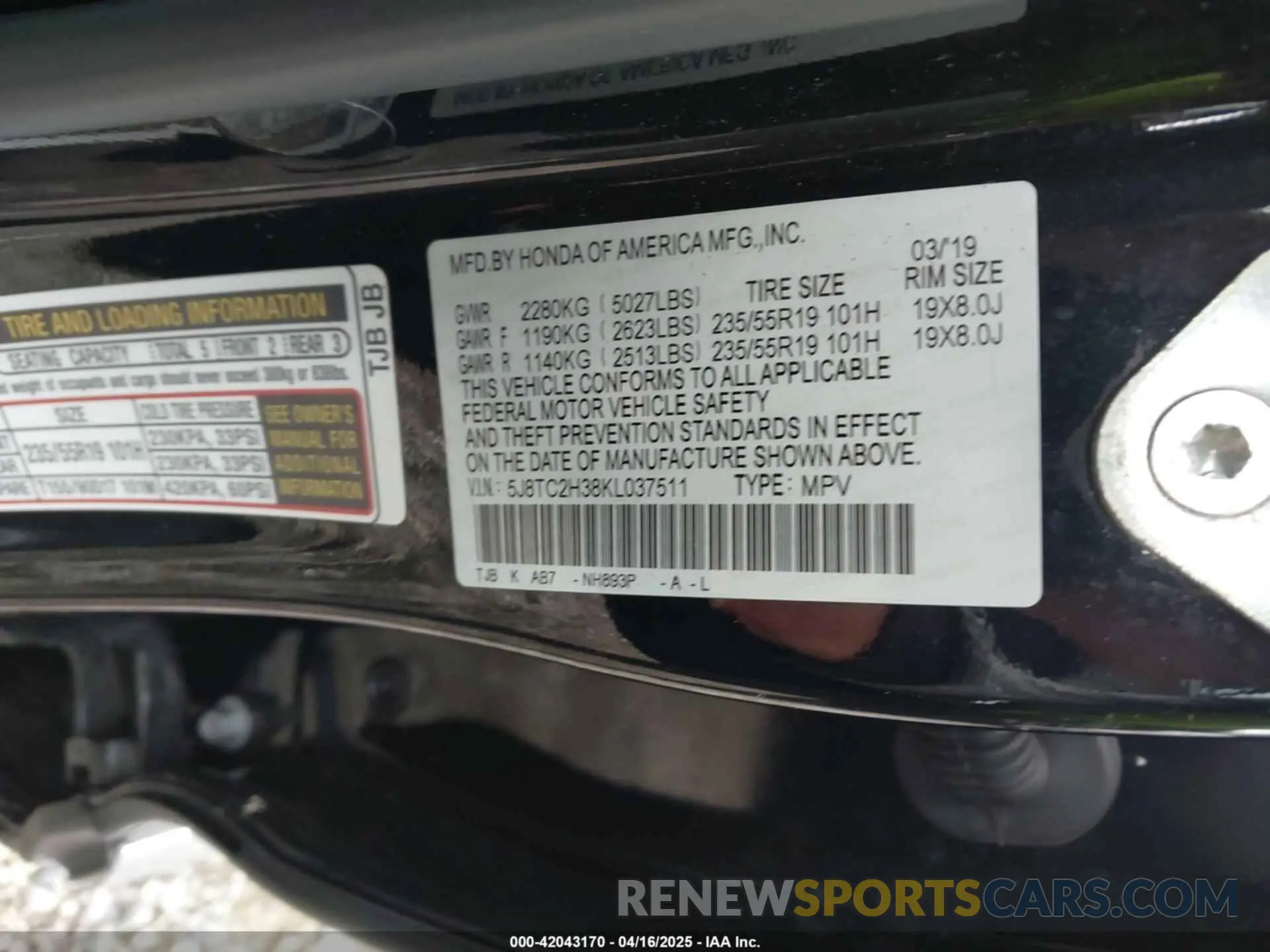 9 Photograph of a damaged car 5J8TC2H38KW037511 ACURA RDX 2019