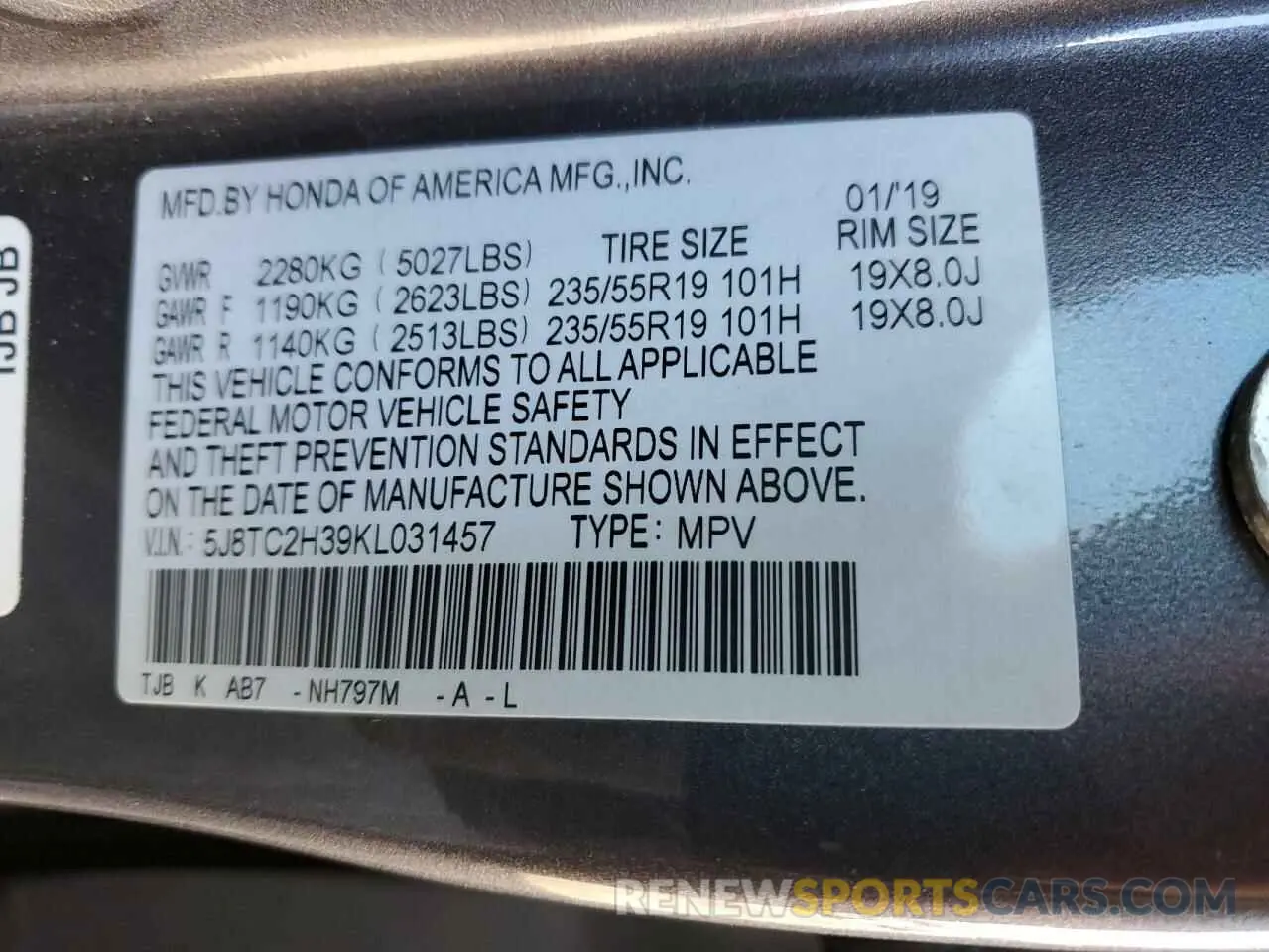 15 Photograph of a damaged car 5J8TC2H39KL031457 ACURA RDX 2019