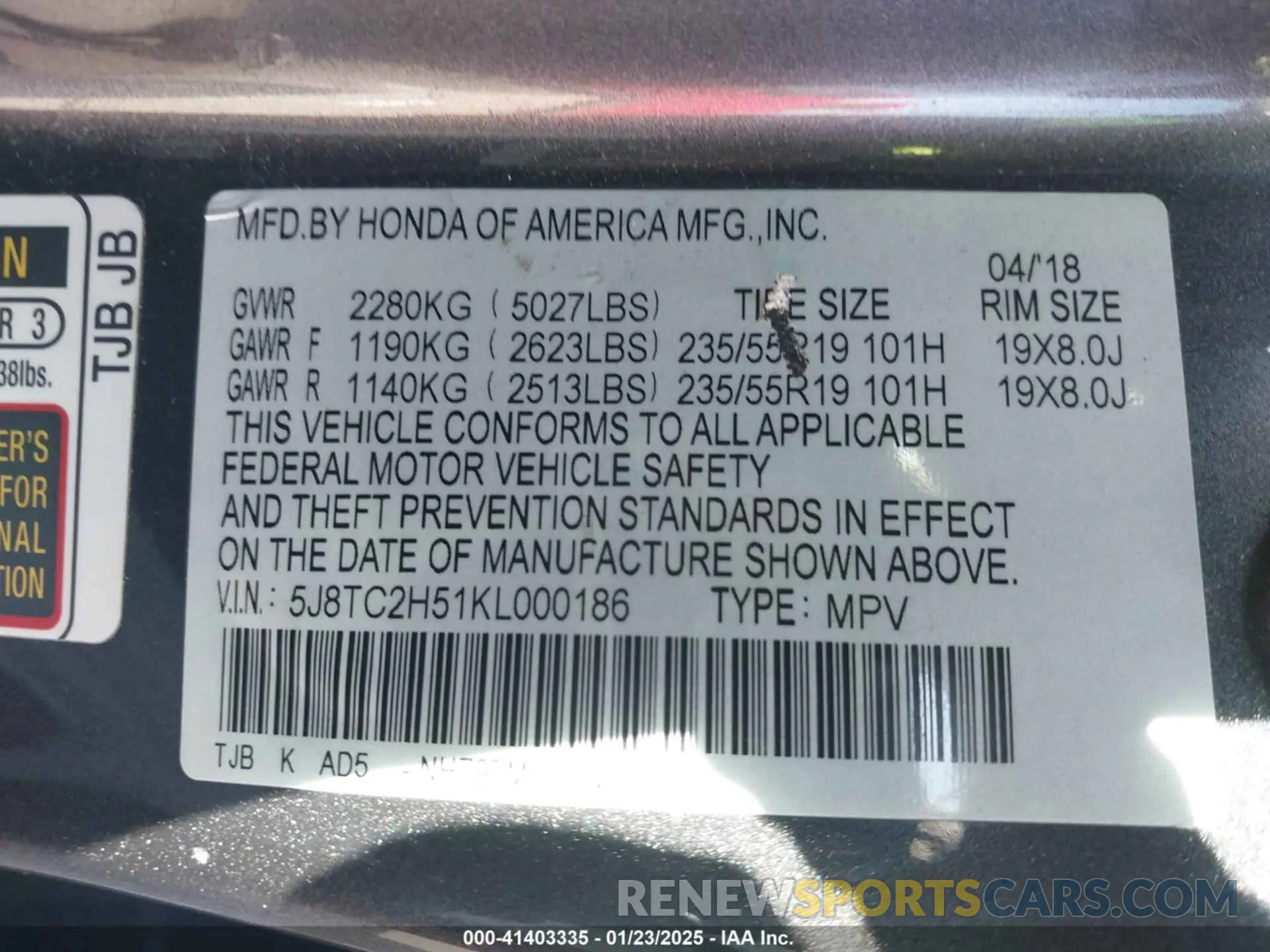 9 Photograph of a damaged car 5J8TC2H51KL000186 ACURA RDX 2019