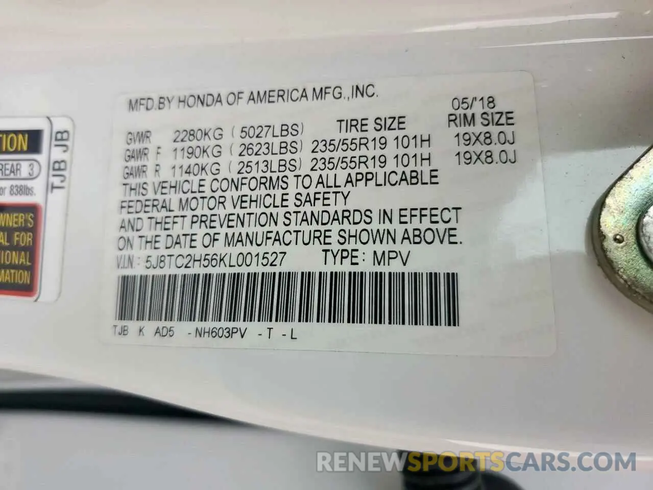 13 Photograph of a damaged car 5J8TC2H56KL001527 ACURA RDX 2019