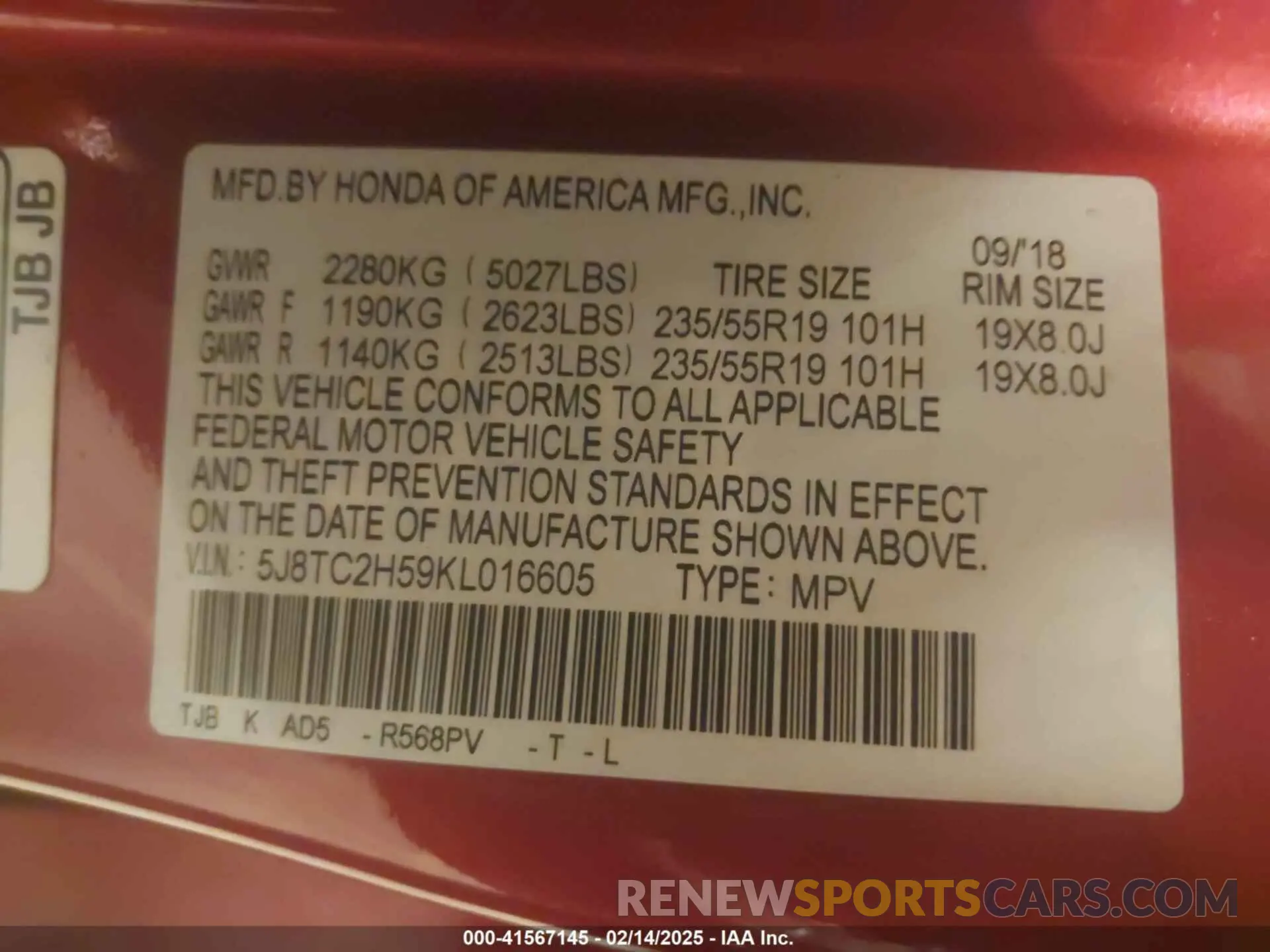 9 Photograph of a damaged car 5J8TC2H59KL016605 ACURA RDX 2019
