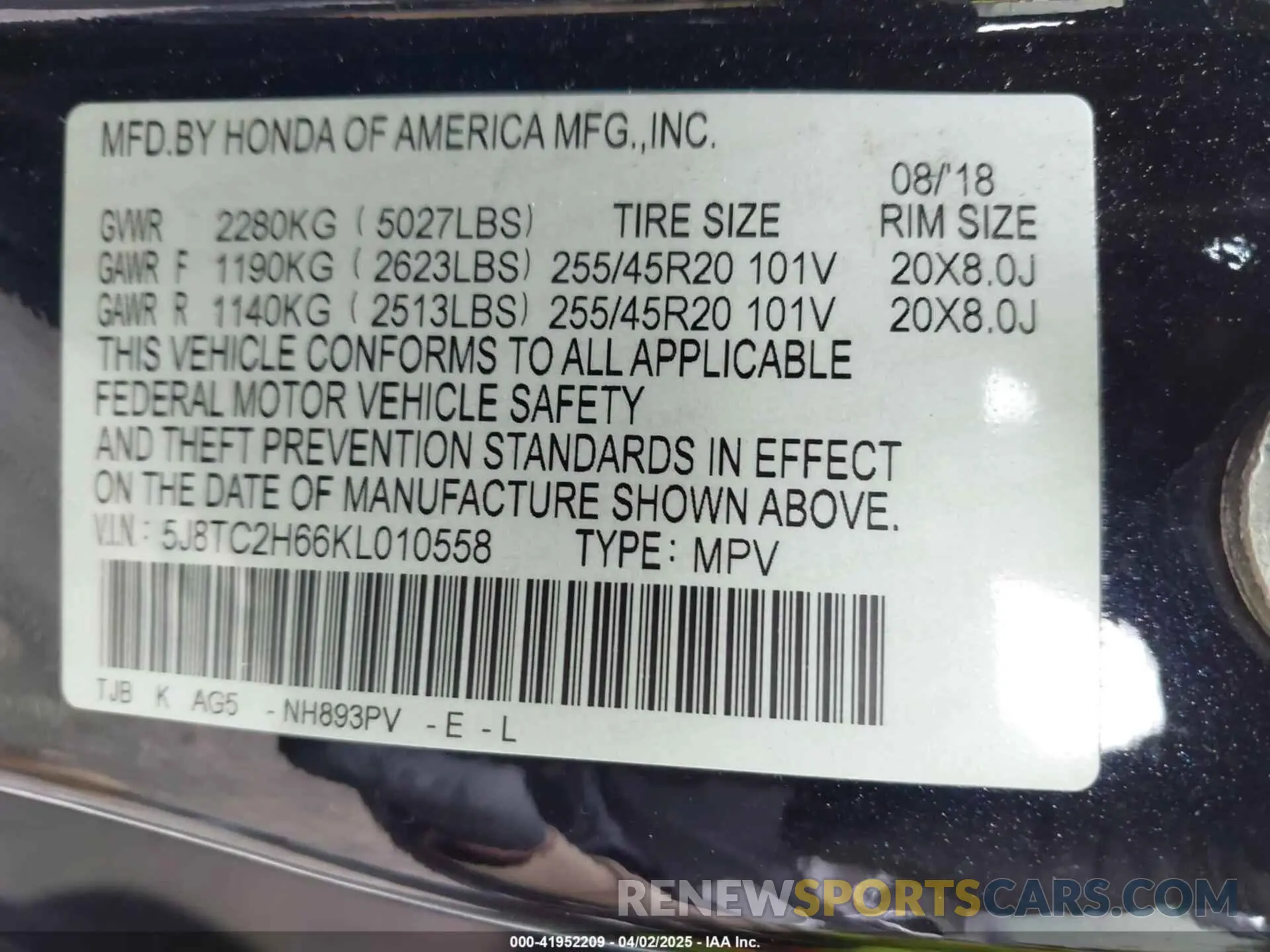 9 Photograph of a damaged car 5J8TC2H66KL010558 ACURA RDX 2019