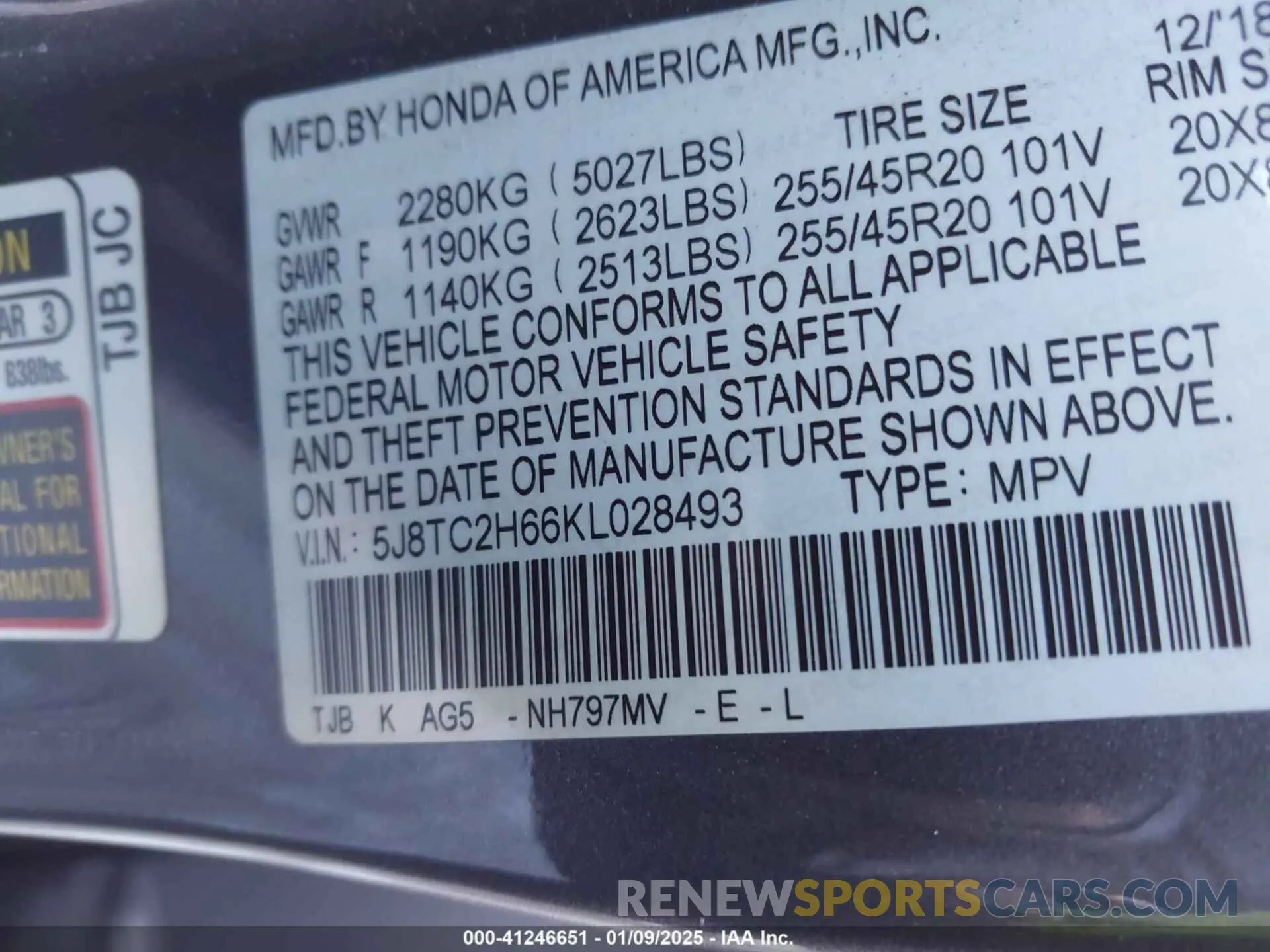 9 Photograph of a damaged car 5J8TC2H66KL028493 ACURA RDX 2019