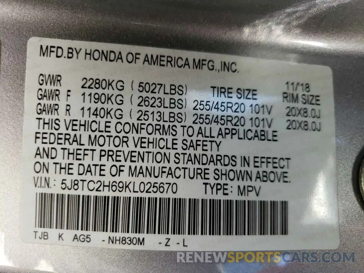 15 Photograph of a damaged car 5J8TC2H69KL025670 ACURA RDX 2019