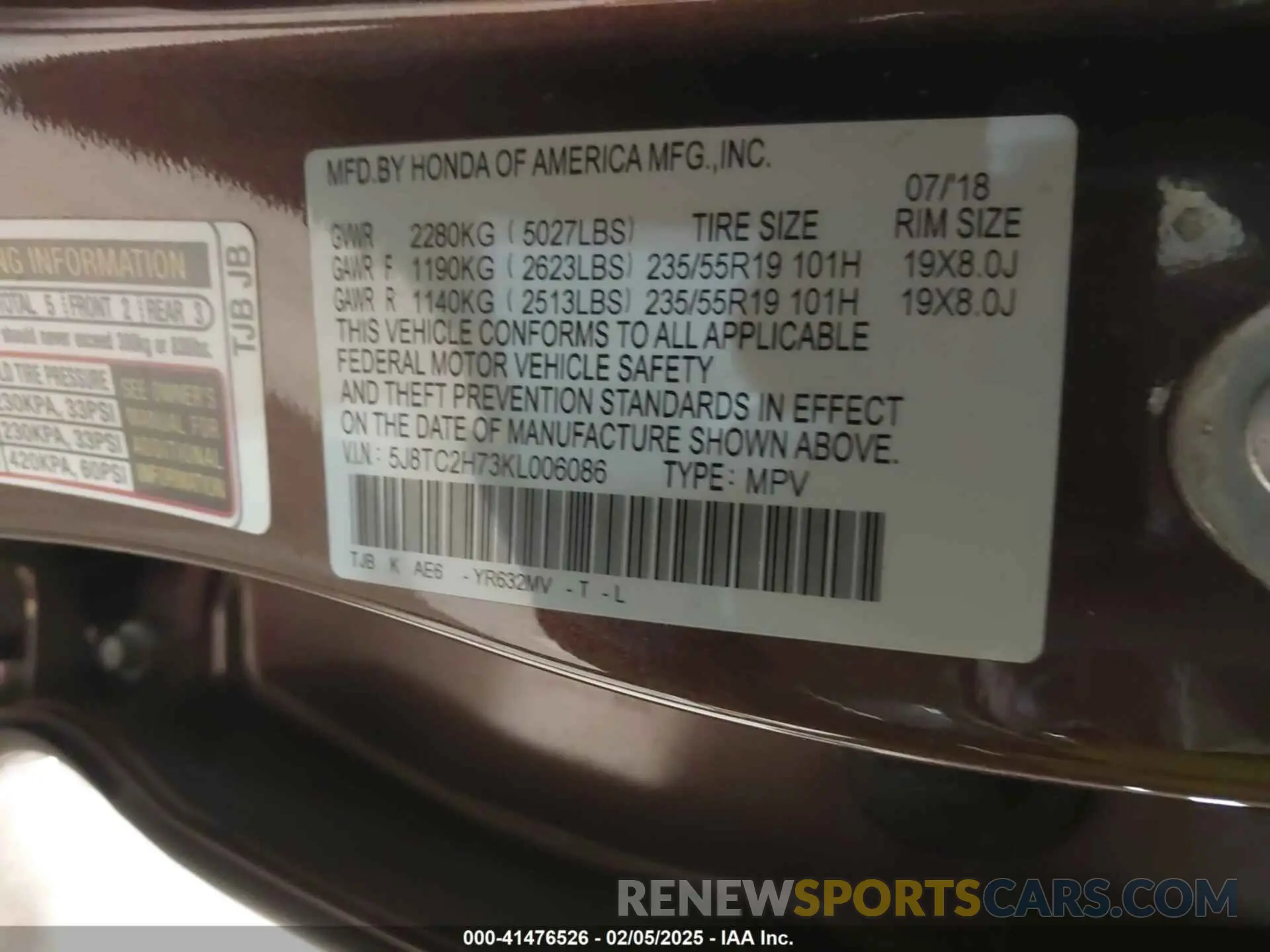 9 Photograph of a damaged car 5J8TC2H73KL006086 ACURA RDX 2019