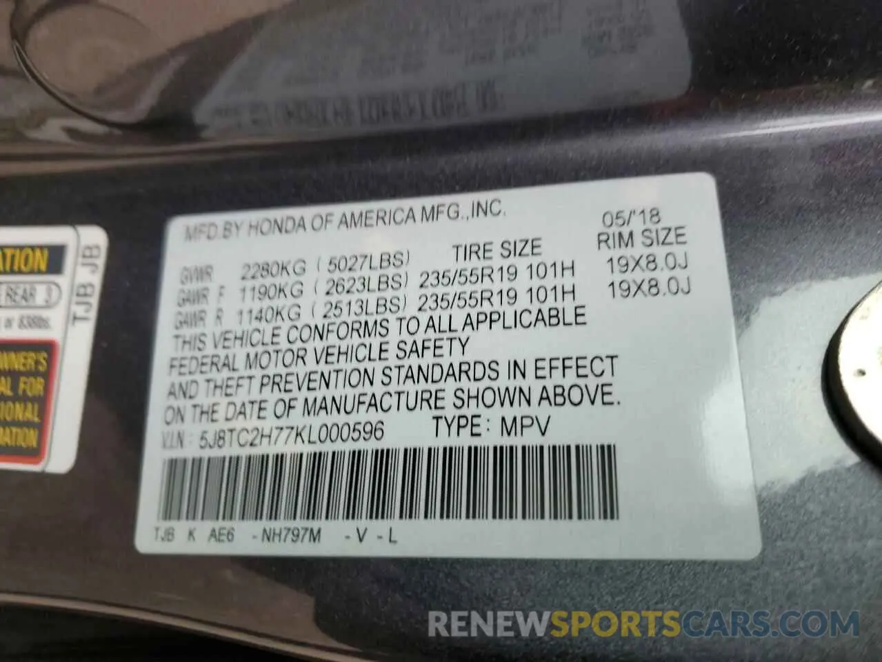 13 Photograph of a damaged car 5J8TC2H77KL000596 ACURA RDX 2019
