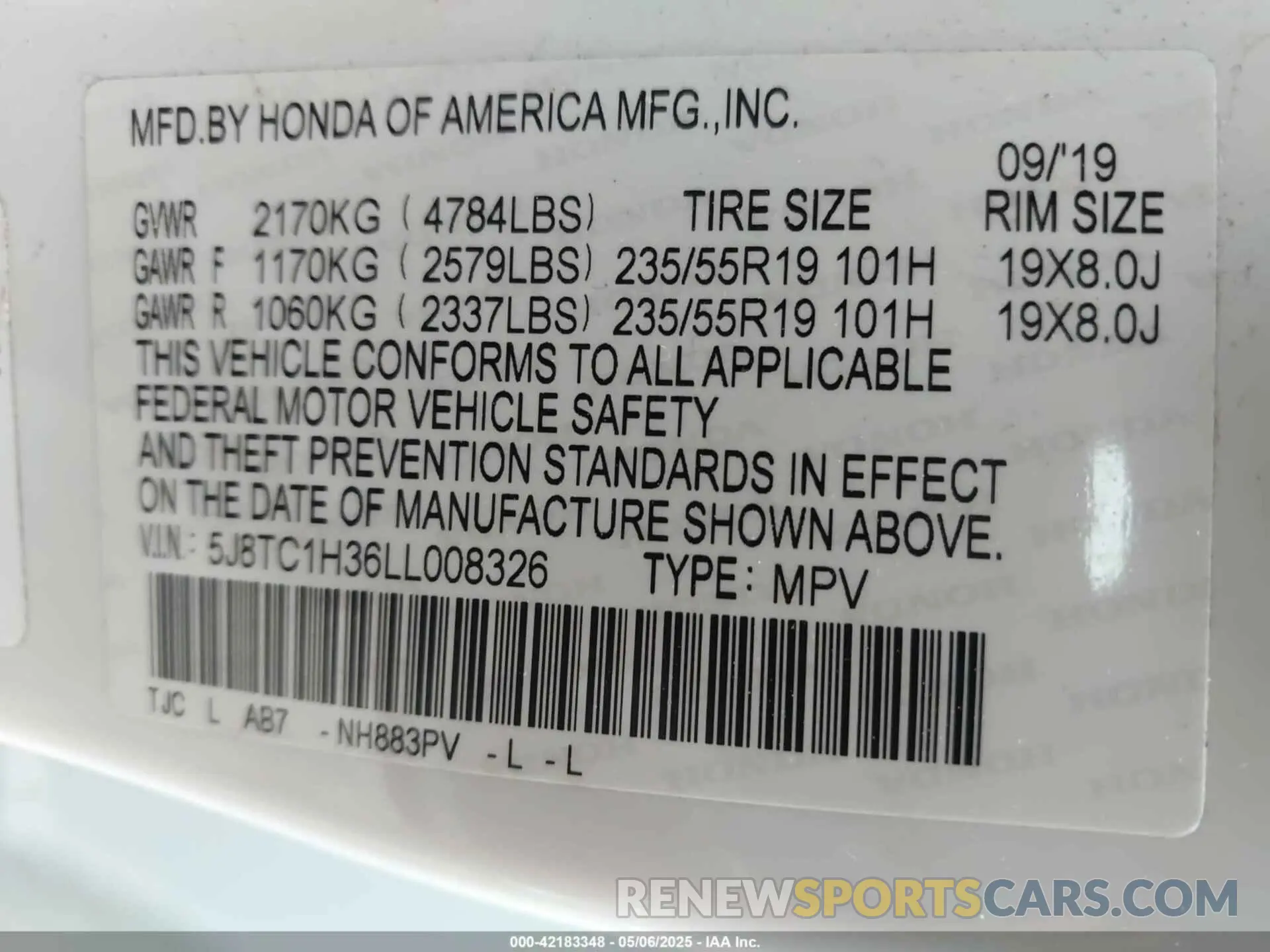 9 Photograph of a damaged car 5J8TC1H36LL008326 ACURA RDX 2020