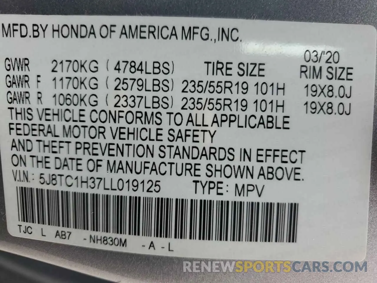 13 Photograph of a damaged car 5J8TC1H37LL019125 ACURA RDX 2020