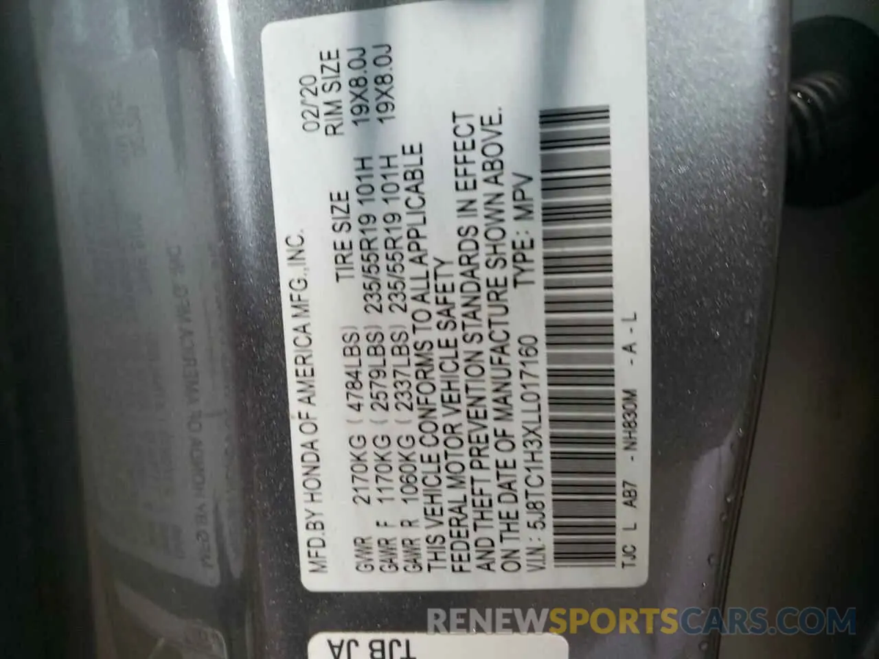 12 Photograph of a damaged car 5J8TC1H3XLL017160 ACURA RDX 2020