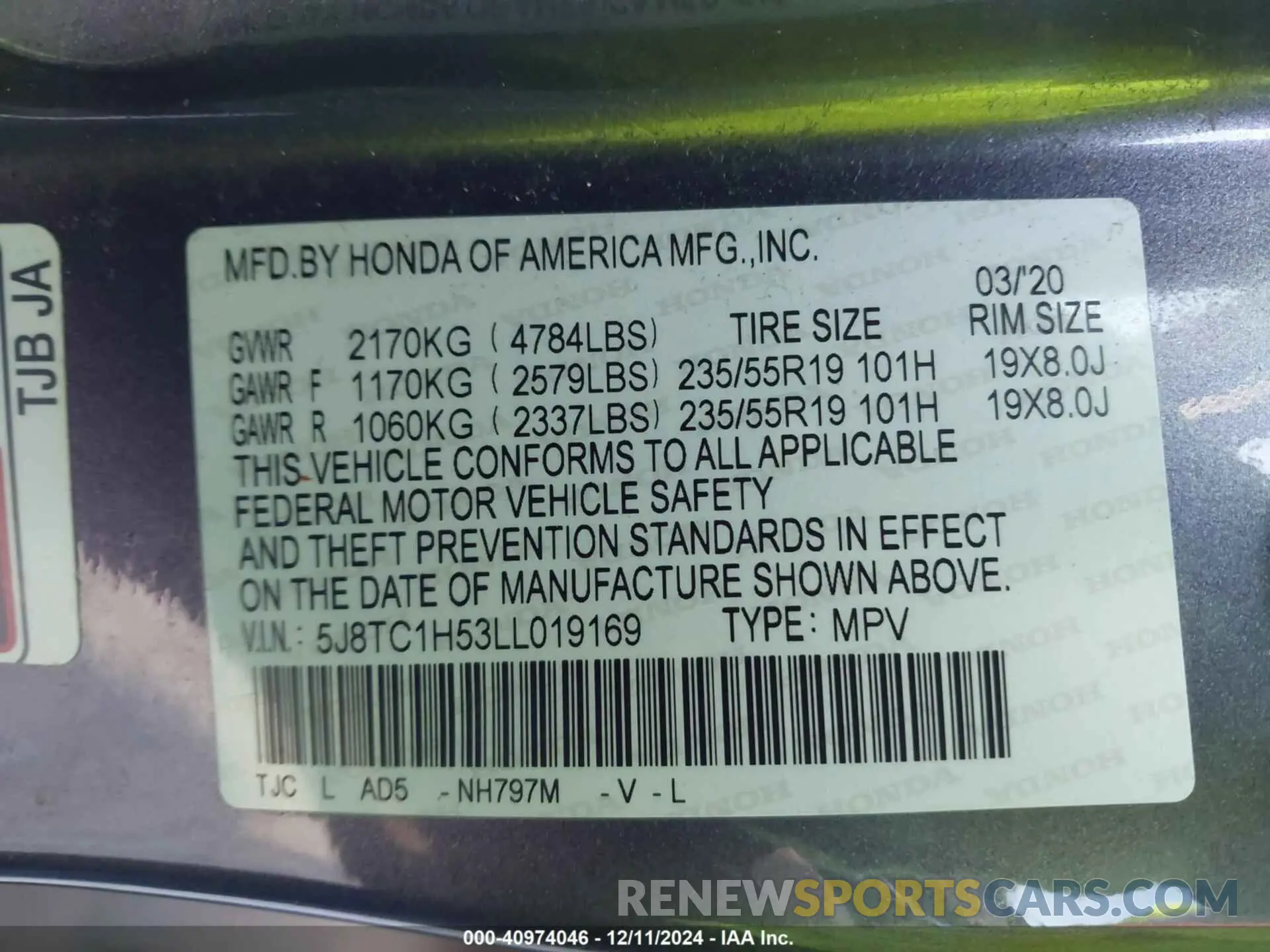 9 Photograph of a damaged car 5J8TC1H53LL019169 ACURA RDX 2020