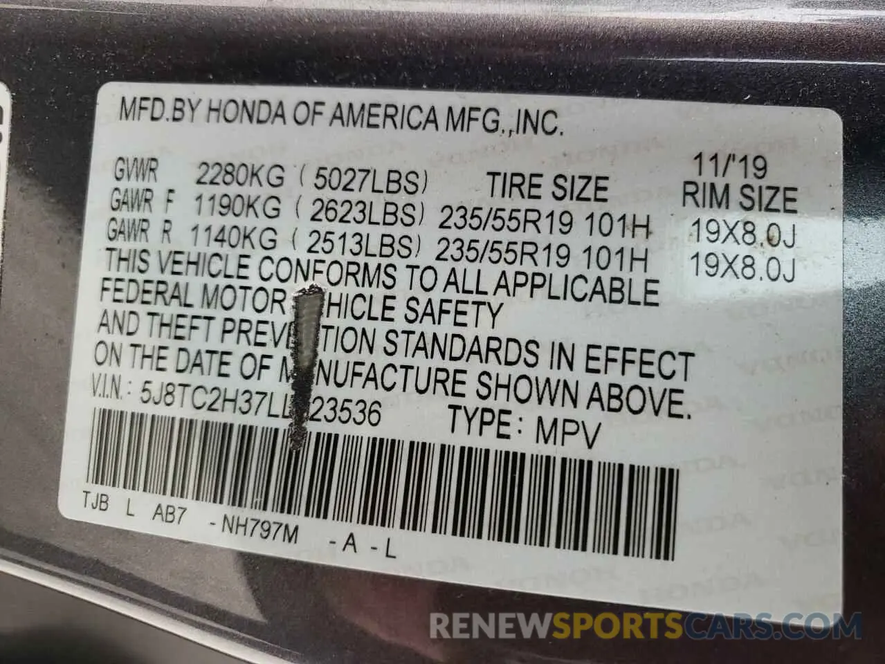 13 Photograph of a damaged car 5J8TC2H37LL023536 ACURA RDX 2020