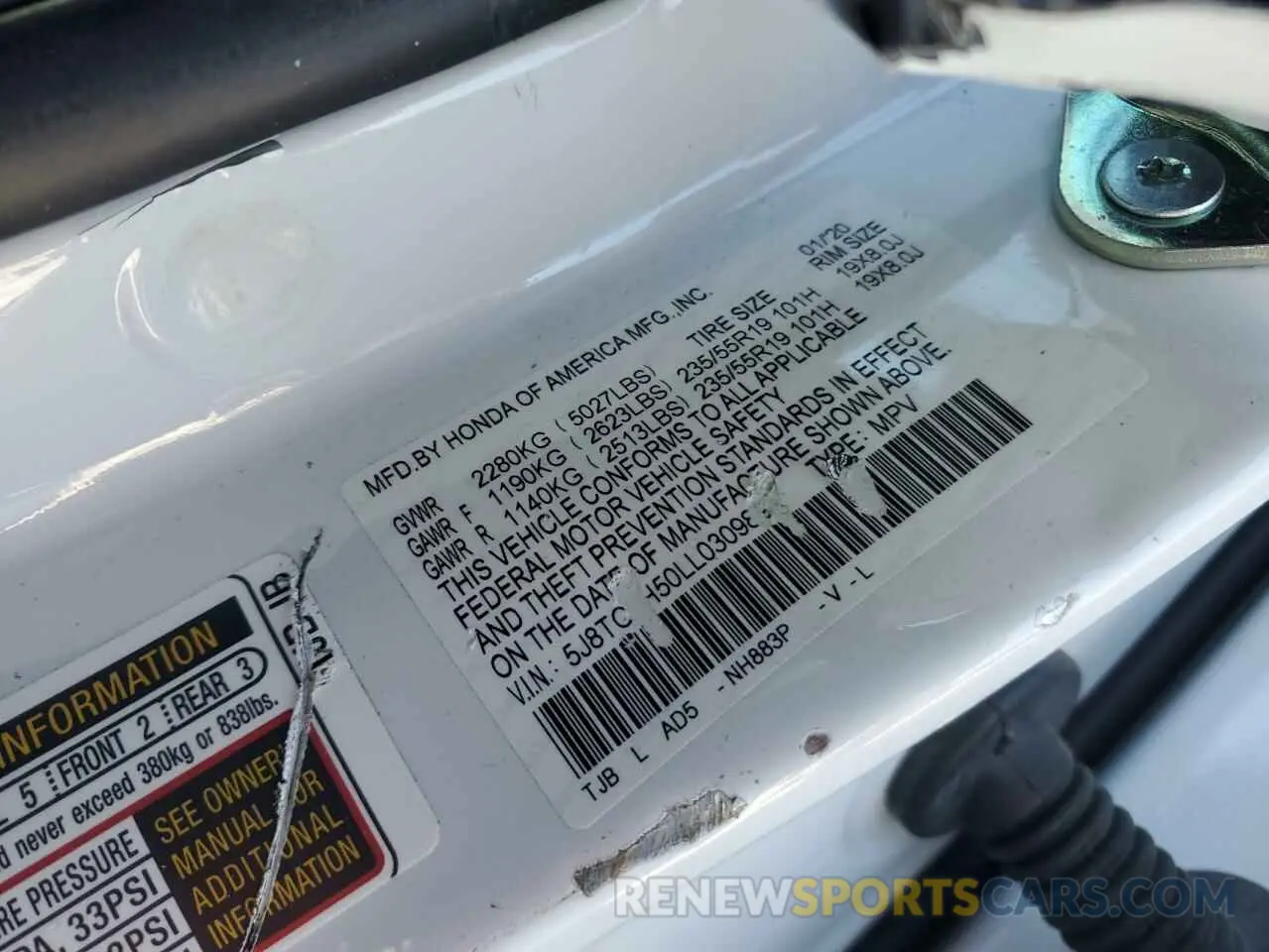 13 Photograph of a damaged car 5J8TC2H50LL030989 ACURA RDX 2020
