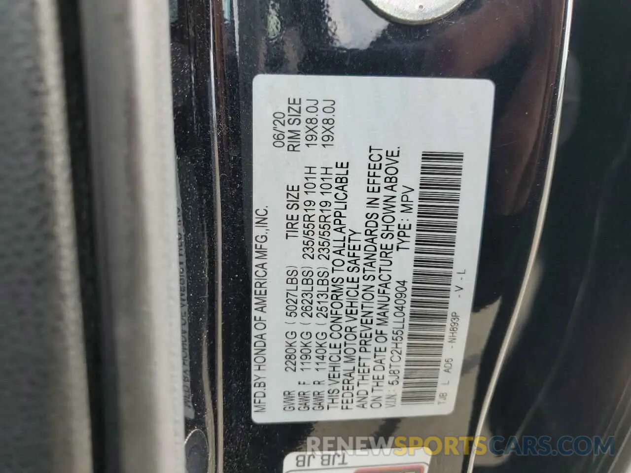14 Photograph of a damaged car 5J8TC2H55LL040904 ACURA RDX 2020