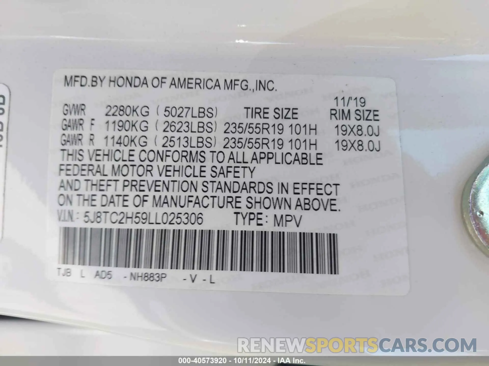 9 Photograph of a damaged car 5J8TC2H59LL025306 ACURA RDX 2020