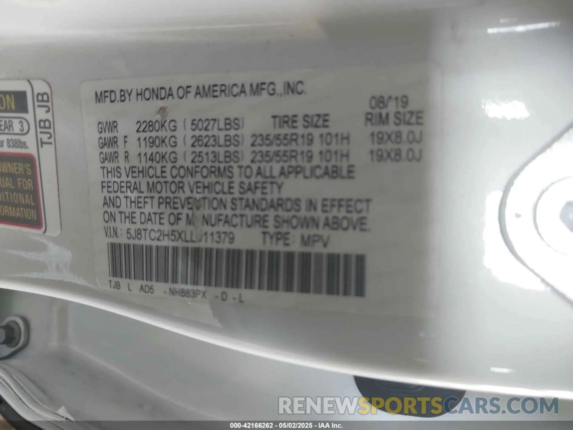 9 Photograph of a damaged car 5J8TC2H5XLL011379 ACURA RDX 2020