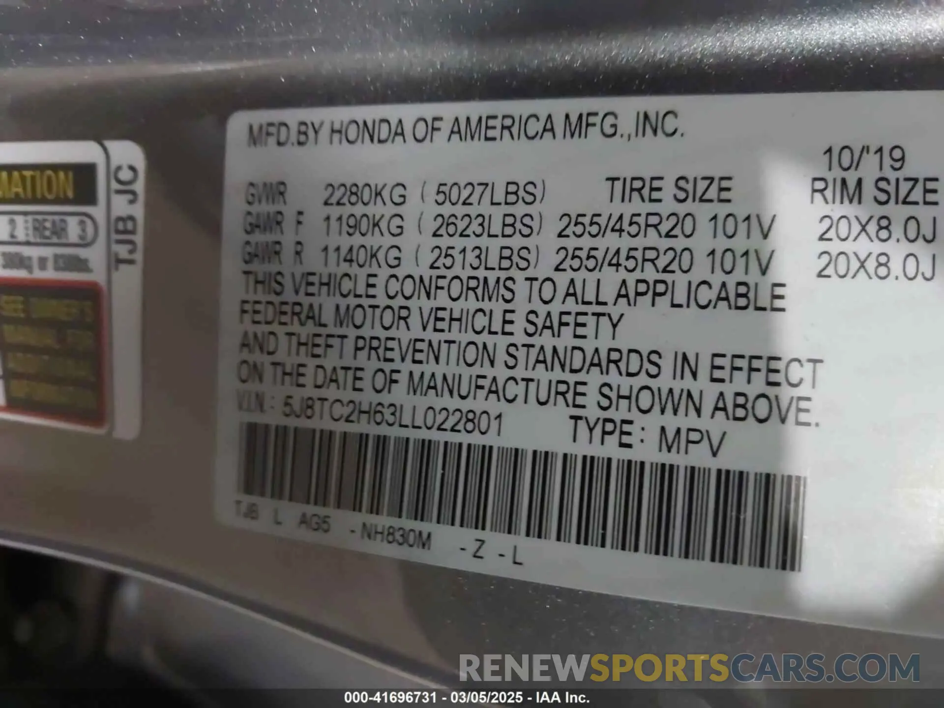 9 Photograph of a damaged car 5J8TC2H63LL022801 ACURA RDX 2020