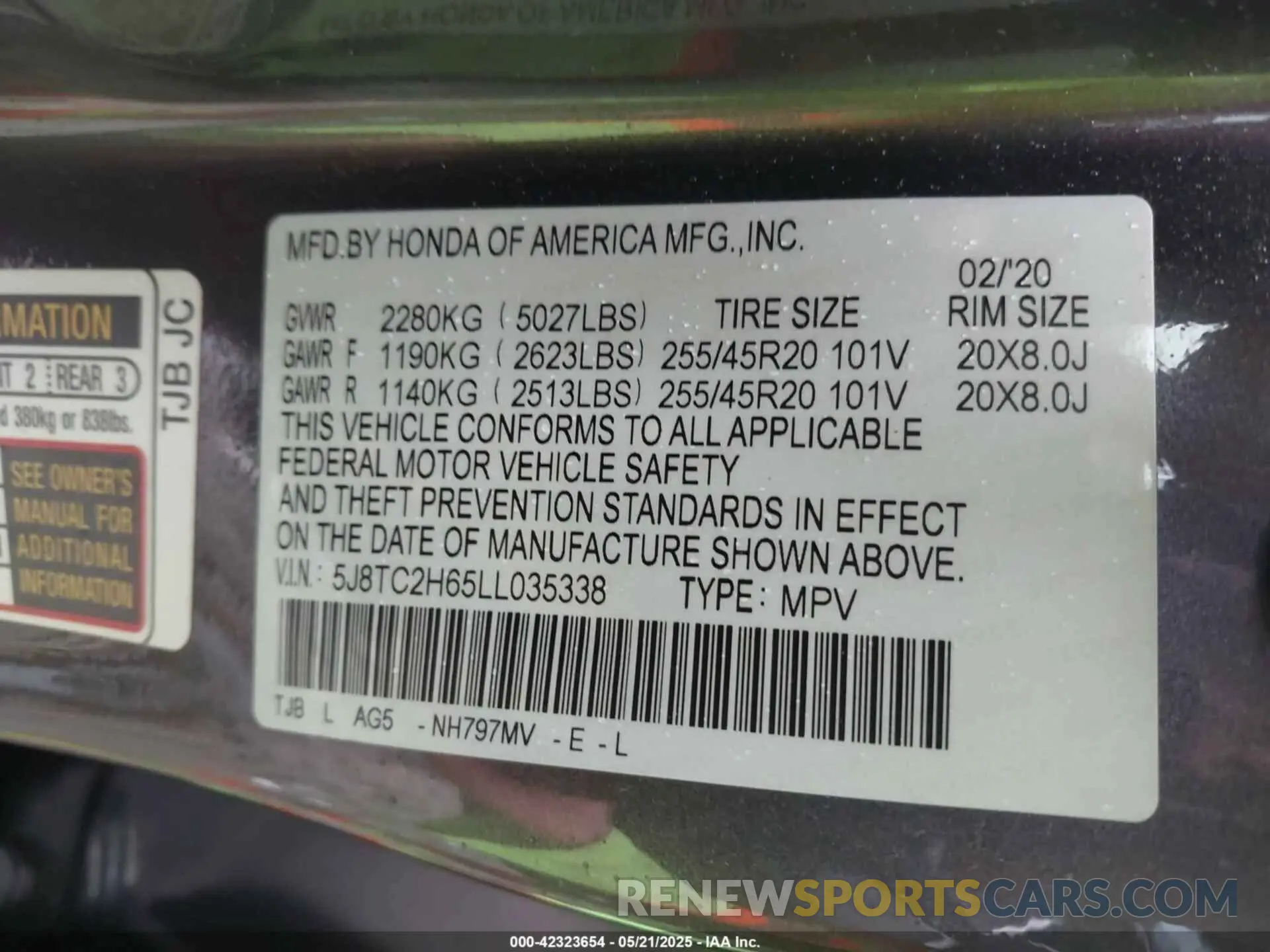 9 Photograph of a damaged car 5J8TC2H65LL035338 ACURA RDX 2020