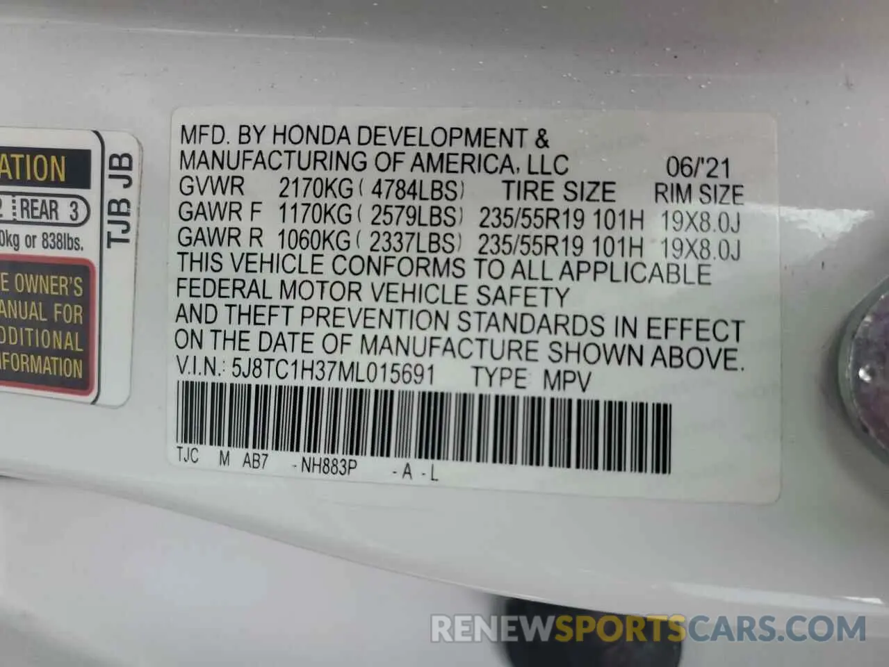 13 Photograph of a damaged car 5J8TC1H37ML015691 ACURA RDX 2021