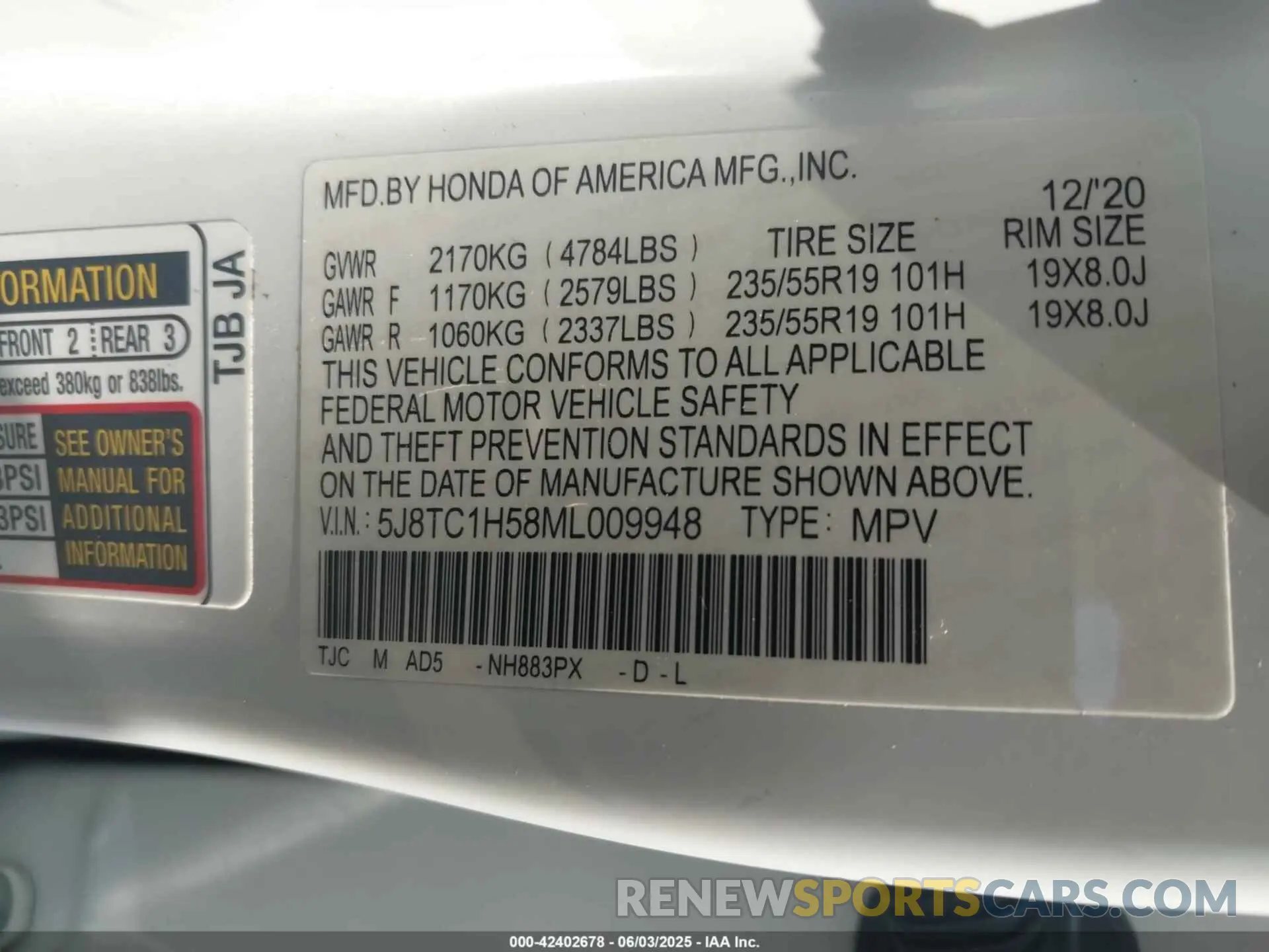9 Photograph of a damaged car 5J8TC1H58ML009948 ACURA RDX 2021