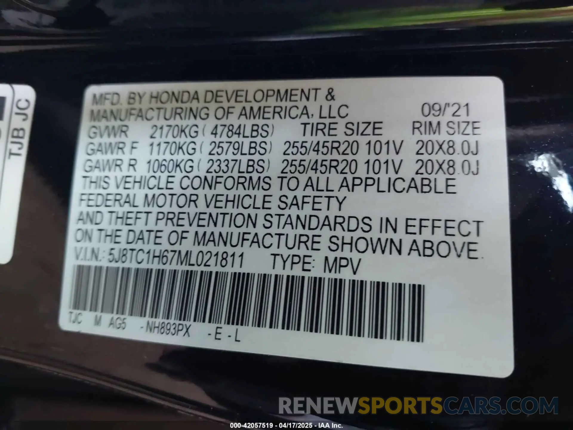 9 Photograph of a damaged car 5J8TC1H67ML021811 ACURA RDX 2021