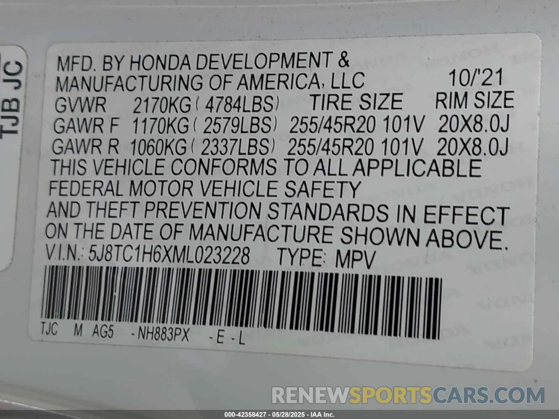 9 Photograph of a damaged car 5J8TC1H6XML023228 ACURA RDX 2021
