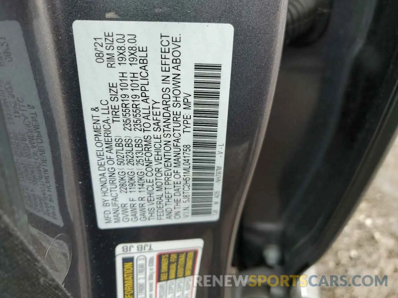 14 Photograph of a damaged car 5J8TC2H51ML041758 ACURA RDX 2021