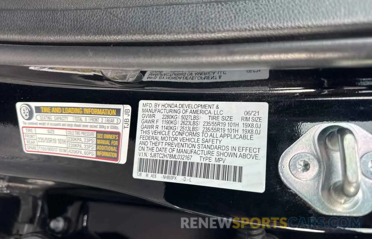 10 Photograph of a damaged car 5J8TC2H78ML032167 ACURA RDX 2021